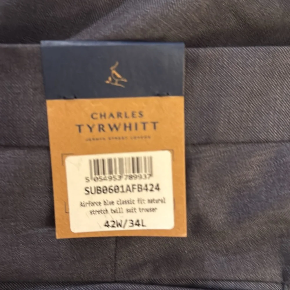 C. TYRWHITT CLASSIC FIT NATURAL STRETCH TWILL TROUSER AIRFORCE BLUE - 42W / 34L - Picture 5 of 7
